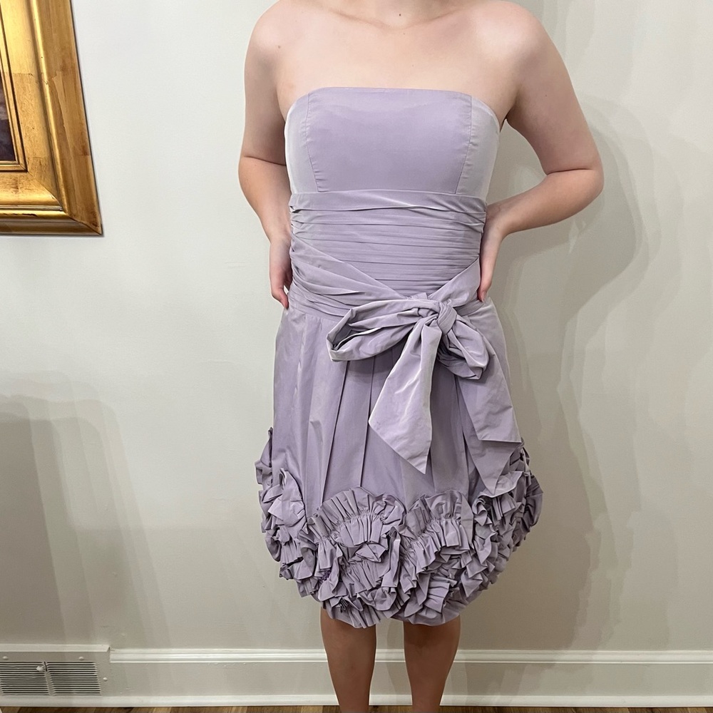 Bcbgmaxazaria taffeta rosette strapless lavender cocktail dress size 2